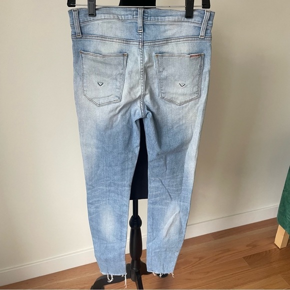 Hudson Jeans Hatchback Blue Distressed Nico Mid Rise Unfinished Raw Hem Ankle 27 - Picture 3 of 9